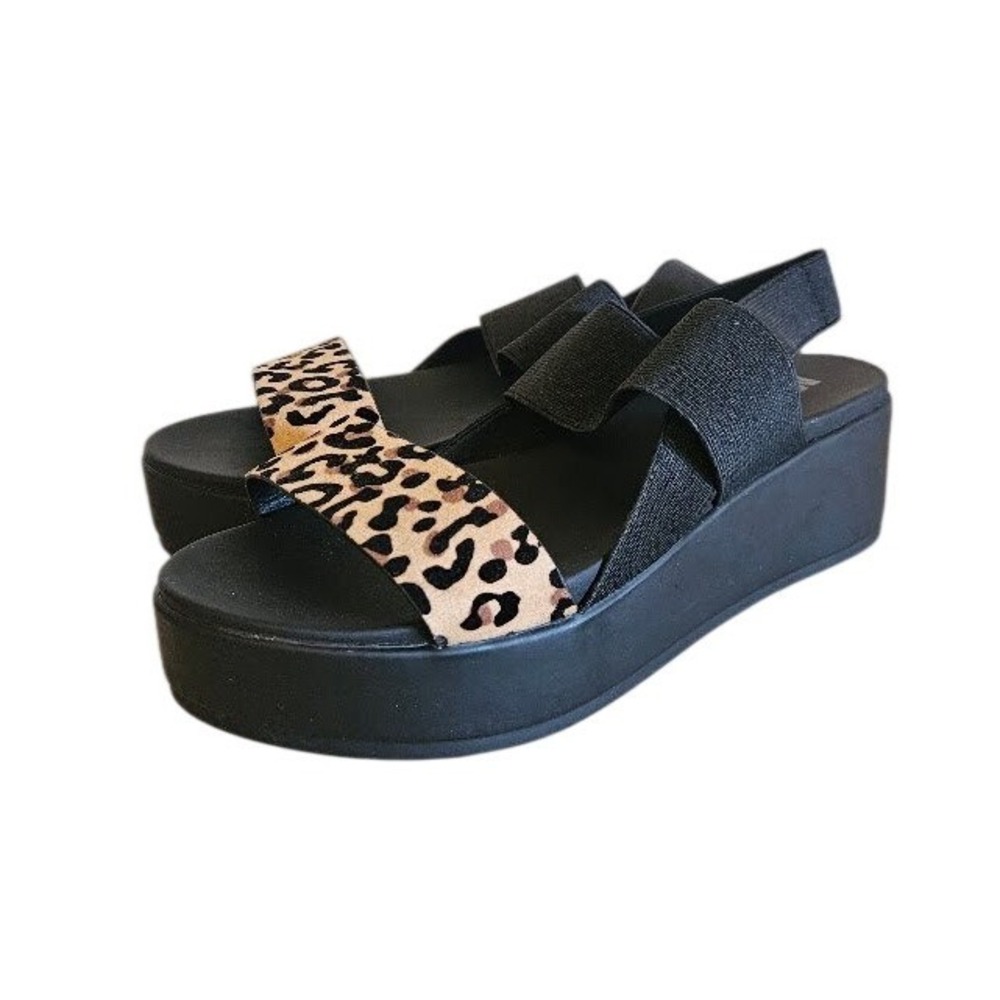 MIA Girl Womens Black Leopard Print Elastic Platform Flatform Sandals Size 8.5